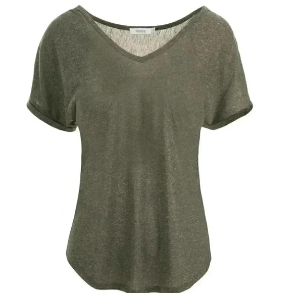 Ricki’s Linen Blend T-Shirt Loose Fit V Neck Short Sleeve Moss Green Size  XS - Picture 3 of 16
